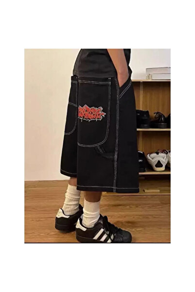 DAĞON'S Șorturi din denim largi cu buzunare și imprimeu graffiti