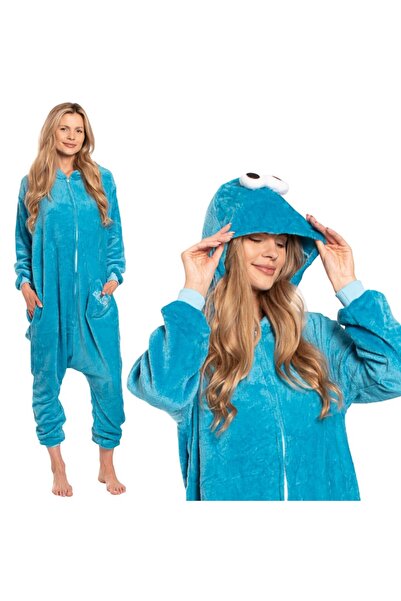 Other Kigurumi Pajama Jumpsuit — Cookie Monster Fluffy Onesie Costume, Blue M...