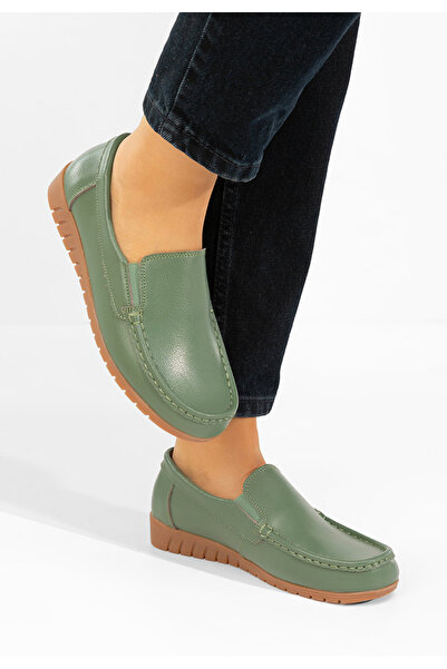 B T Shoes Women's green Panoma Leather loafers