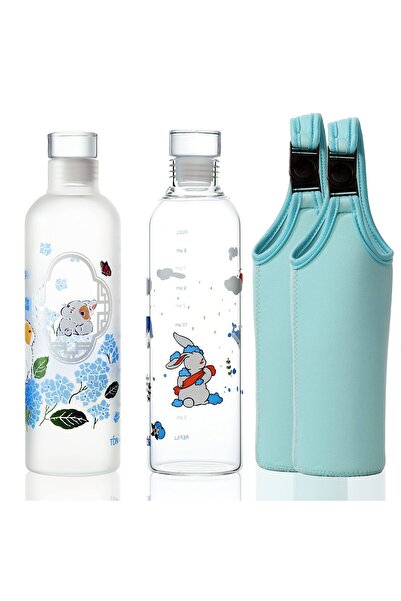 Other Set of 2 Glass Sports Water Bottles, BPA Free, 500ml, Neoprene Sleeve, ...