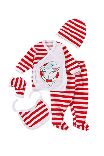 MiniKids Costumas dungute 5 piese Delfin alb-rosu 56 (0-1 luni)