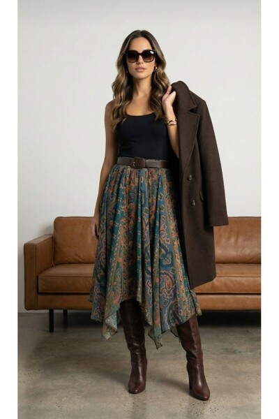 IŞILDA FASHION Asimetrik uzun etek