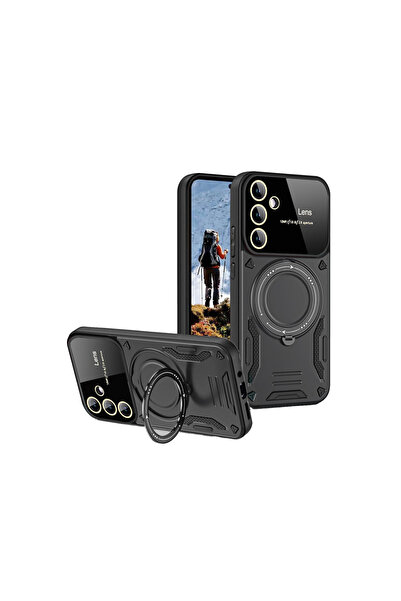 Samsung Galaxy S24 FE Uyumlu Joy Lens Standlı Kapak Telefon Kılıfı – Lens Korumalı, Katlanabilir Stand Özellikli, Darbe Emici Şık Tasarım