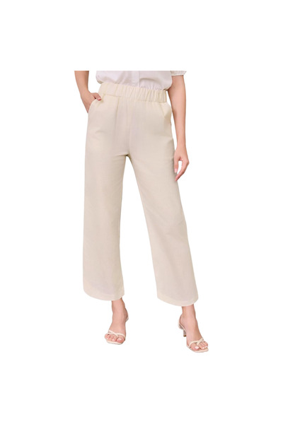 Other Women's Pants - Summer Cotton , High Waist, Elastic Band - Beige, XL