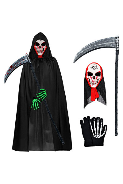 Other Costum Moartea cu Coasa Halloween - Set 4în1 Pelerină, Mască, Mănuși Fl...