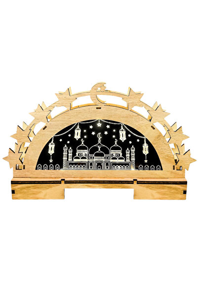 Other Ramadan LED Lamp - Wood, 3D Star and Crescent, Eid Mubarak - Table or W...