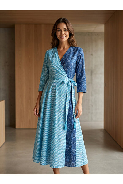 OEM Hand-printed cotton wrap dress