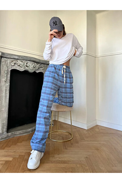 DAĞON'S Plaid Patterned Lace-Up Sweatpants