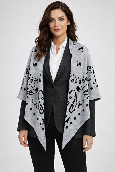 Sebir Moda Patterned Double-Sided Knitwear Triangle Shawl