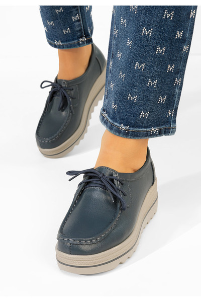 B T Shoes Women's platform loafers Evelinia V2 navy