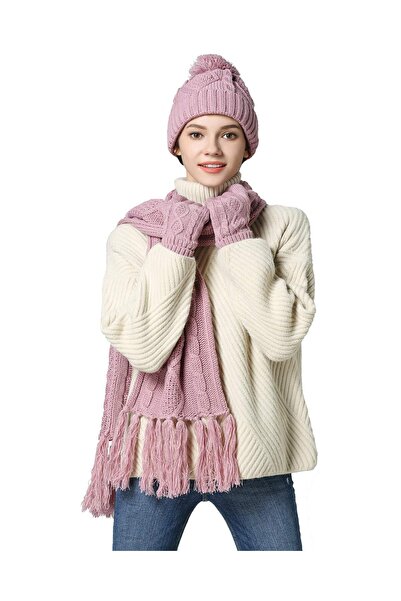 Other 3 in 1 Winter Set: Hat, Scarf, Touchscreen Gloves - Knitted, Acrylic, P...