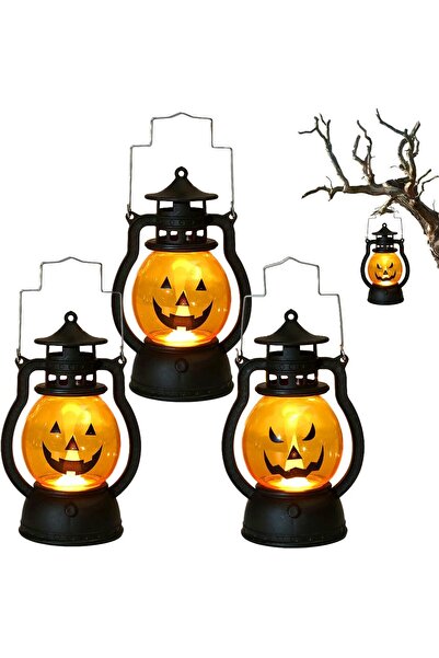 Other Halloween Pumpkin LED Lantern - Set of 3 Pieces, Durable Plastic, Vinta...