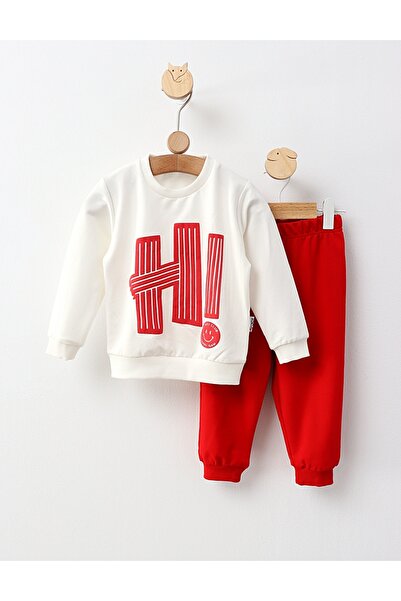 MiniKids Compleu Happy Team, model alb-rosu 104 (3-4 ani)