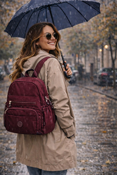 Saria Moda Gray Waterproof Clinker Medium Size Lined Multi-Compartment Backpack