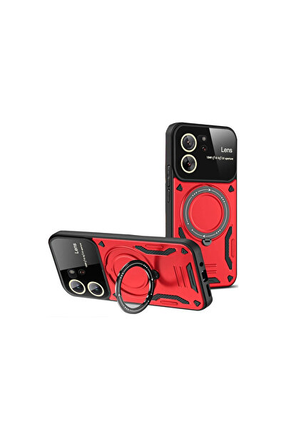 cepmoda غطاء Mi "13T PRO" 360 مع حامل للكاميرا وحلقة حماية [أحمر]