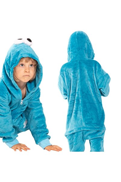 Other Pijama Kigurumi pentru copii — Costum salopetă Monstrul Fursec, albastr...