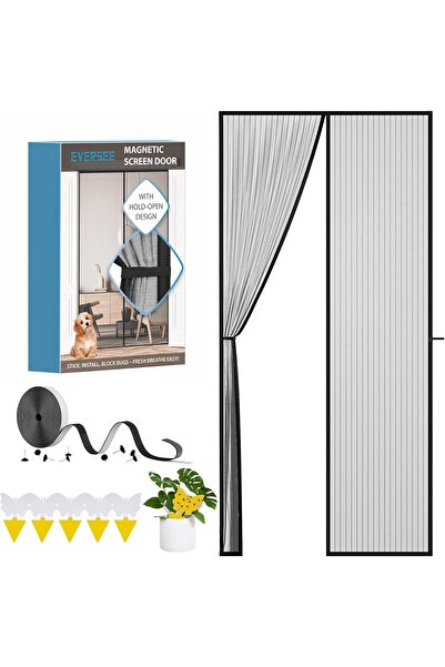 Other Magnetic Insect Screen Door - Polyester, No Drilling, 34 Magnets - Blac...