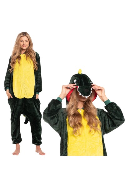 Other Kigurumi Dinosaur Pajamas — Fluffy Onesie Costume for Adults, Green, Si...