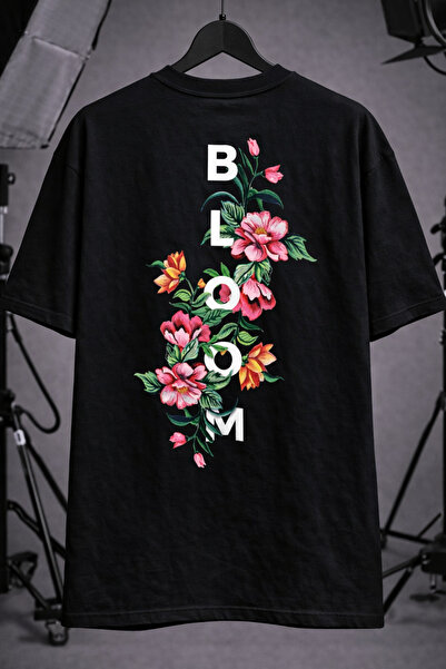 cc collection Μπλουζάκι Unisex Oversize με στάμπα Sırta Bloom σε μαύρο χρώμα