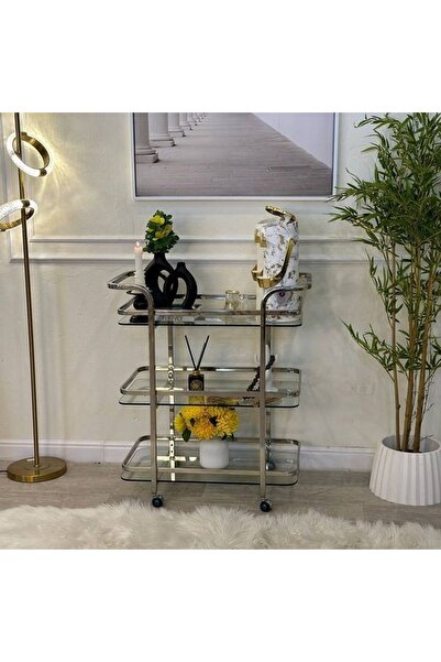 private house Luxury serving trolley - 3 tiers, modern silver design