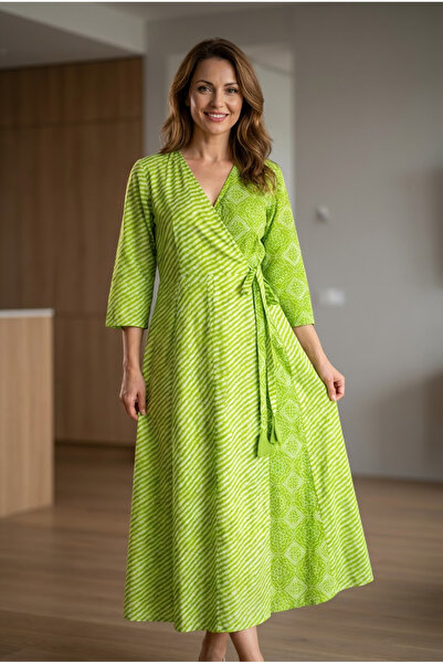 OEM Hand-printed cotton wrap dress