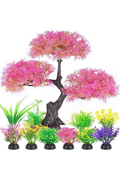 Other Artificial Aquarium Tree - Set of Colorful Bushes, Safe Plastic, Pink, ...