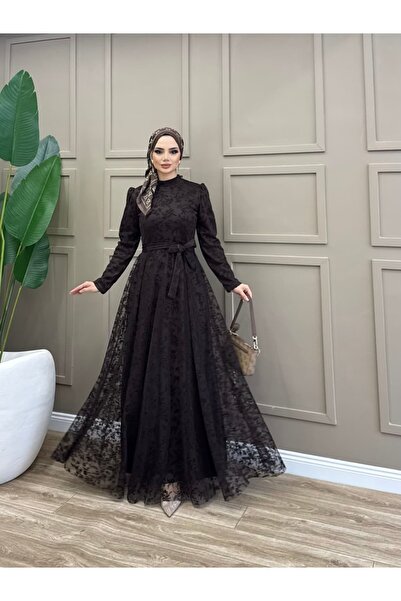 ALLİNOFFİCİAL Flok Desen Tül Elbise