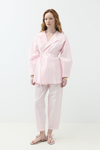 Elfin Double-Breasted Collar Belted Suit