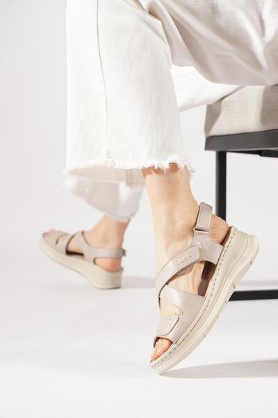 Moda Pie Setense silver genuine leather women's sandals with velcro embroidery