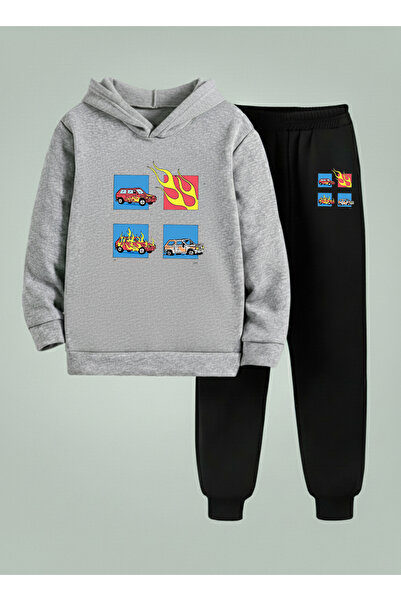 LORVEX Sweatshirt - Tracksuit Set for Boys (Hooded) Alevli̇ Araba Printed 3 T...