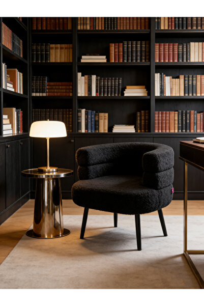 Evatilyoo Round Upholstered Barrel Chair, Black Lamb Velvet Lazy Sofa, Cushio...