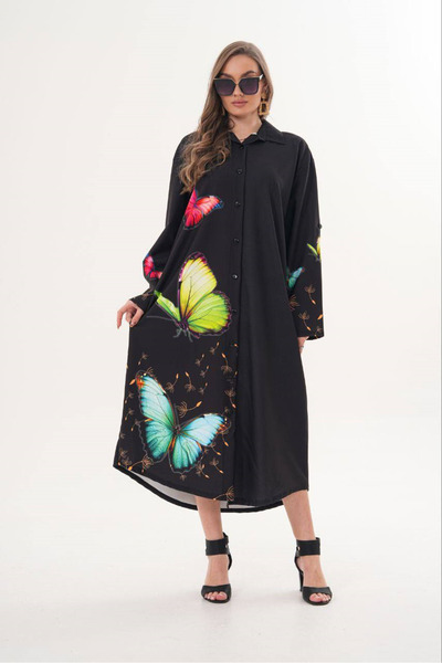 shE tekstil Wide-Fit Butterfly Shirt Dress