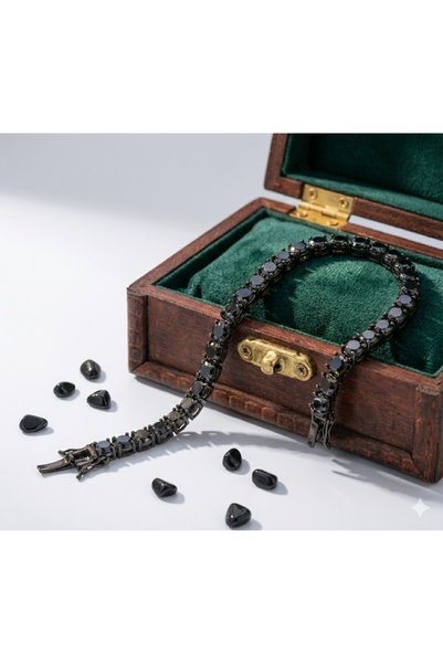 shopidik Black Zircon Stone Waterway Women's Bracelet - Stylish and Modern Evening Jewelry (14 Cm+Extension)
