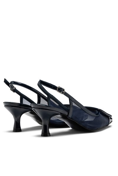 livendi Sereny Women's Navy Blue Mesh Detailed Buckle Slingback Pointed Toe 6 cm Thin Heeled Shoes