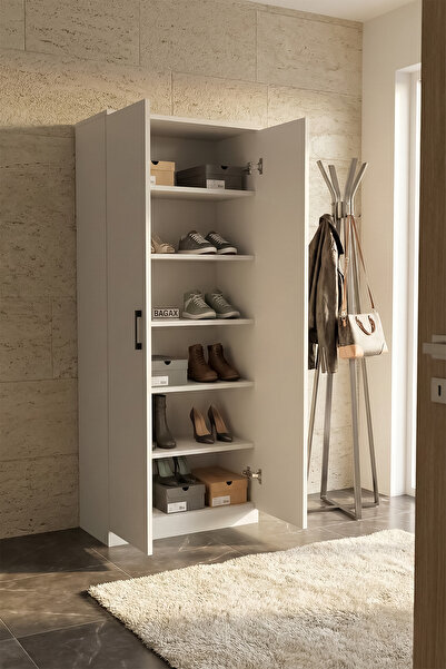 BAGAX WHITE Kapaklı Ayakkabılık Dolap | 5 Raflı Çok Amaçlı Depolama Ünitesi B...