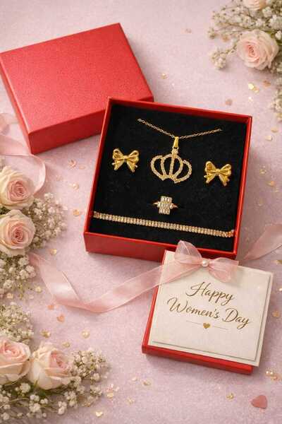 Furtek Aksesuar Women's Necklace Earrings Bracelet Ring Jewelry Gift Set Quee...