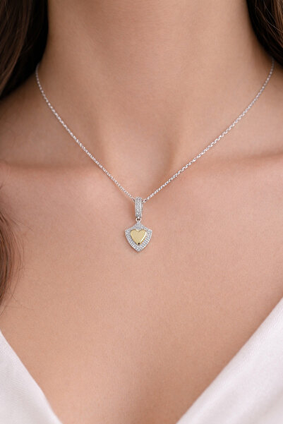REBORN DESIGN 316L Steel Silver Color Zircon Stone Gold Heart Necklace