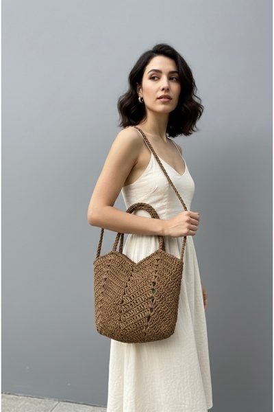 Marjinal Zikzak Desenli El Örgüsü Omuz Çantası