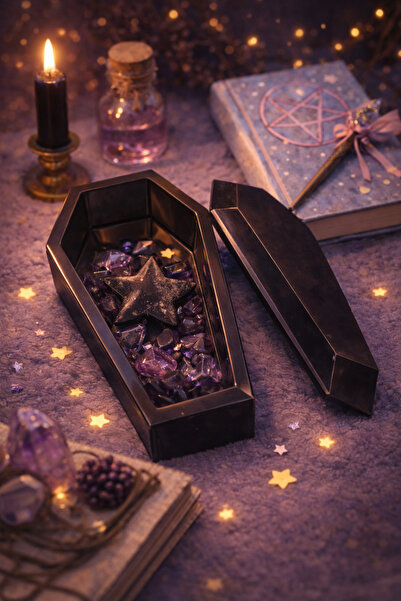 PELIUS Gotik Cadı Temalı Siyah Tabut Şekilli Takı Mini Saklama Kutusu, Küpe v...