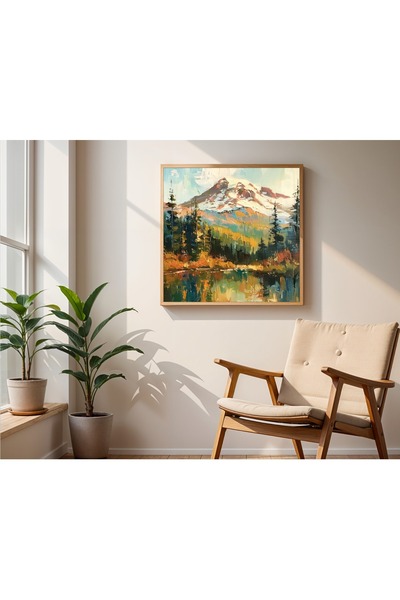 woodhomeworks Ahşap Çerçeveli büyük boy Kare Tablo 50cm manzara