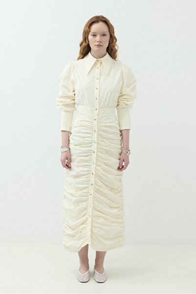 Elfin Gathered Design Shirt Dress