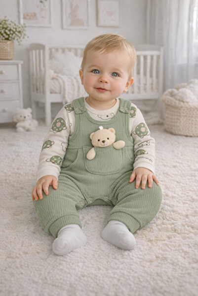DaphKids Baby Boy Salopet Jumpsuit Set – 3-6-9 Months Baby Set with Teddy Bea...