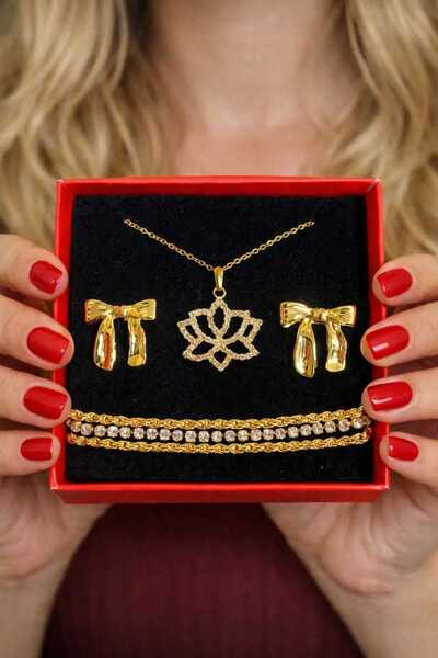 Furtek Aksesuar Women's Lotus Necklace Earrings Bracelet Jewelry Gift Set Flo...