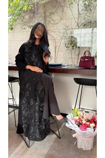 GENRAL Abaya D 855 - Ceramic Fabric with Lace Embellishment