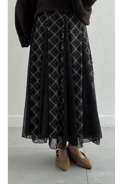 Alaise EKOSE DESENLİ ŞİFON ETEK SİYAH