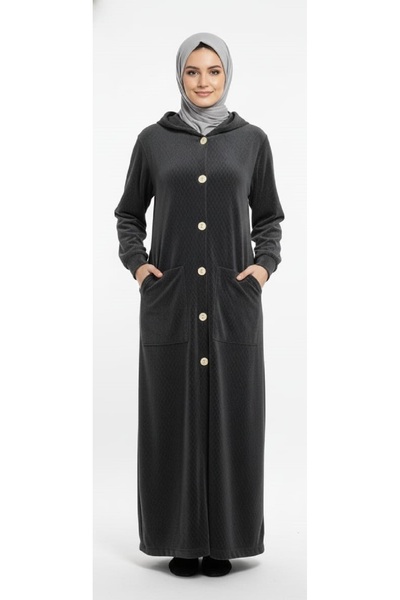 Moda Mia Tesettür Giyim Kapşonlu Kadife Pardesü + Şal Hediye