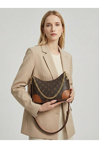 bagsister Vintage Colorblock Shoulder Bag for Women, Chain Crossbody Horn Sha...