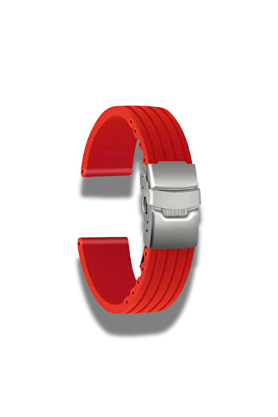 OEM Silicone Watch Belt , Linear Print, Solid Color, Silver Buckle, 22mm, Black