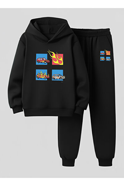 LORVEX Sweatshirt - Tracksuit Set for Boys (Hooded) Alevli̇ Araba Printed 3 T...