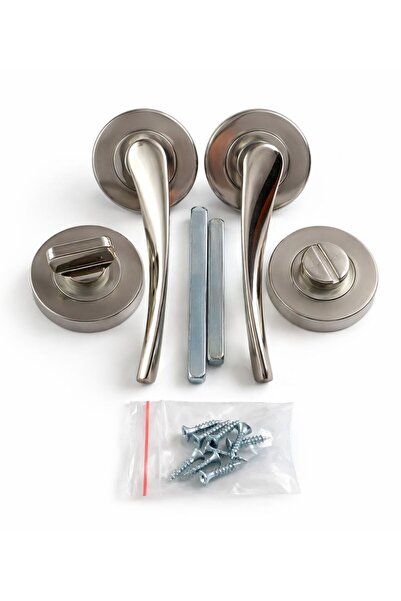 EVEO YUVARLAK ROZETLİ LÜKS NİKEL BRAWO WC KAPI KOLU ( 1 TAKIMA GÖRE )